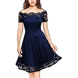 Women's Vintage Floral Lace Short Sleeve Boat Neck Cocktail Party Swing Dress Homecoming Dress c2680
