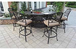 Theworldofpatio Elizabeth Cast Aluminum Powder Coated 5pc Party Bar Set with Party Bar Table - Antique Bronze