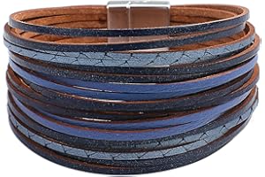hotoo Handmade Layered Leather Bracelets Wrap for Women Stackable Chunky Colored Men Cuff Bracelet Wristband Bangle Gifts