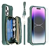 MONASAY Zipper Wallet Case Fit for iPhone 14 Pro