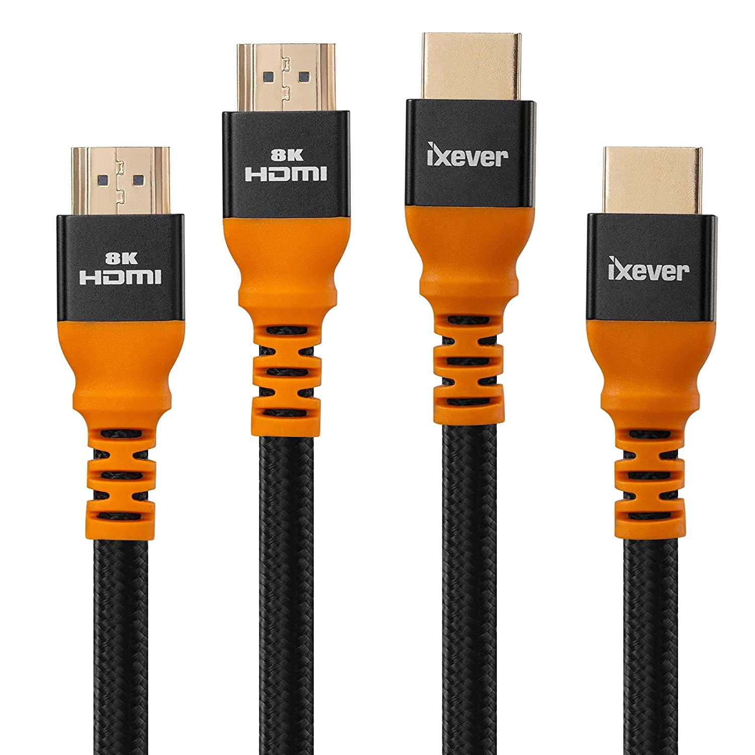 IXEVER 8K HDMI 2.1 Cable 2M (2Pack), (Certified) Ultra HD 8K@60Hz 4K@120Hz 48Gbps High Speed eARC RTX 3090 HDR10 4:4:4 HDCP 2.2&2.3 Dolby Atmos