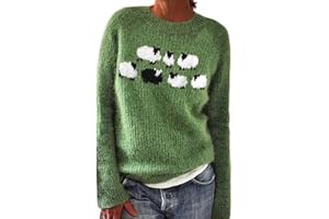 Lolvmvchi Fair Isle Sweater Women Knitted Retro Sweater Casual Loose Crewneck Long Sleeve Lightweight Cropped Pullover Tops