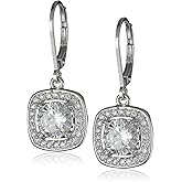 Amazon Collection Sterling Silver or Gold Plated Cubic Zirconia Halo Set Lever-Back Drop Earrings