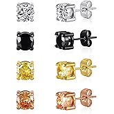 MDFUN 4 Pairs Stud Earrings Set 316L Stainless Steel Hypoallergenic Silver/Gold/Black/Rose Gold Round & Square Earring Jewelry for Women Men 4-7MM