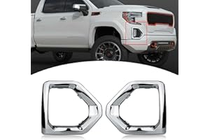 BINQIGOO 1 Pair Front Fog Light Bezel Cover Exterior Trim Replacement Compatible with GMC Sierra 1500 4-Door 2019-2021 Denali SLT AT4 Front Bumper Frame (Chrome)