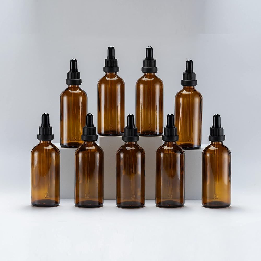 Yizhao 100ml Amber Glass Dropper Bottle 9Pcs with Glass Pipette Set