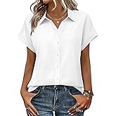 Zeagoo Womens Tops Short Sleeve Shirts Button Down Casual Blouses V Neck Outfits Summer Spring Clothes 2026