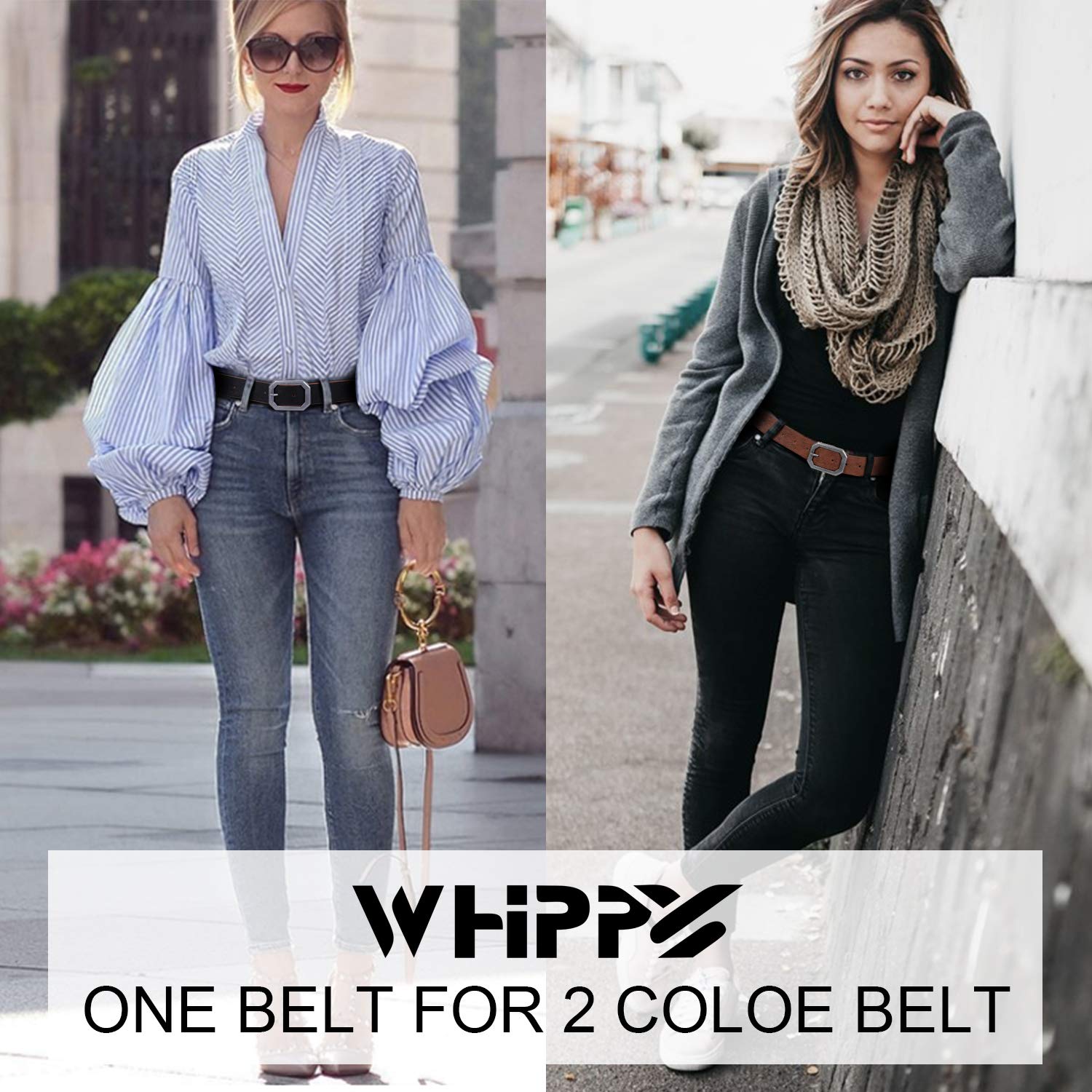 WHIPPY Reversible Women/Men Belt Leather Dress Belts for Jeans Pants Rotating Buckle for 2 Colors,Black+Brown,Suit Pants 36-40 Inches
