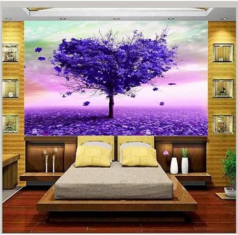 Amazon Bosakp 3dカスタム壁画壁紙写真リビングルームパープルハート形の木3d絵画寝室テレビソファ背景壁不織布壁画 0x140cm 壁紙