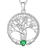 Calliora Birthstone Tree of Life Necklace for Women, 925 Sterling Silver Family Tree Pendant, Dainty Jewelry Birthday Mother's Day Valentine's Day Gifts for Her Mom Wife, 18"+2" Adjustable