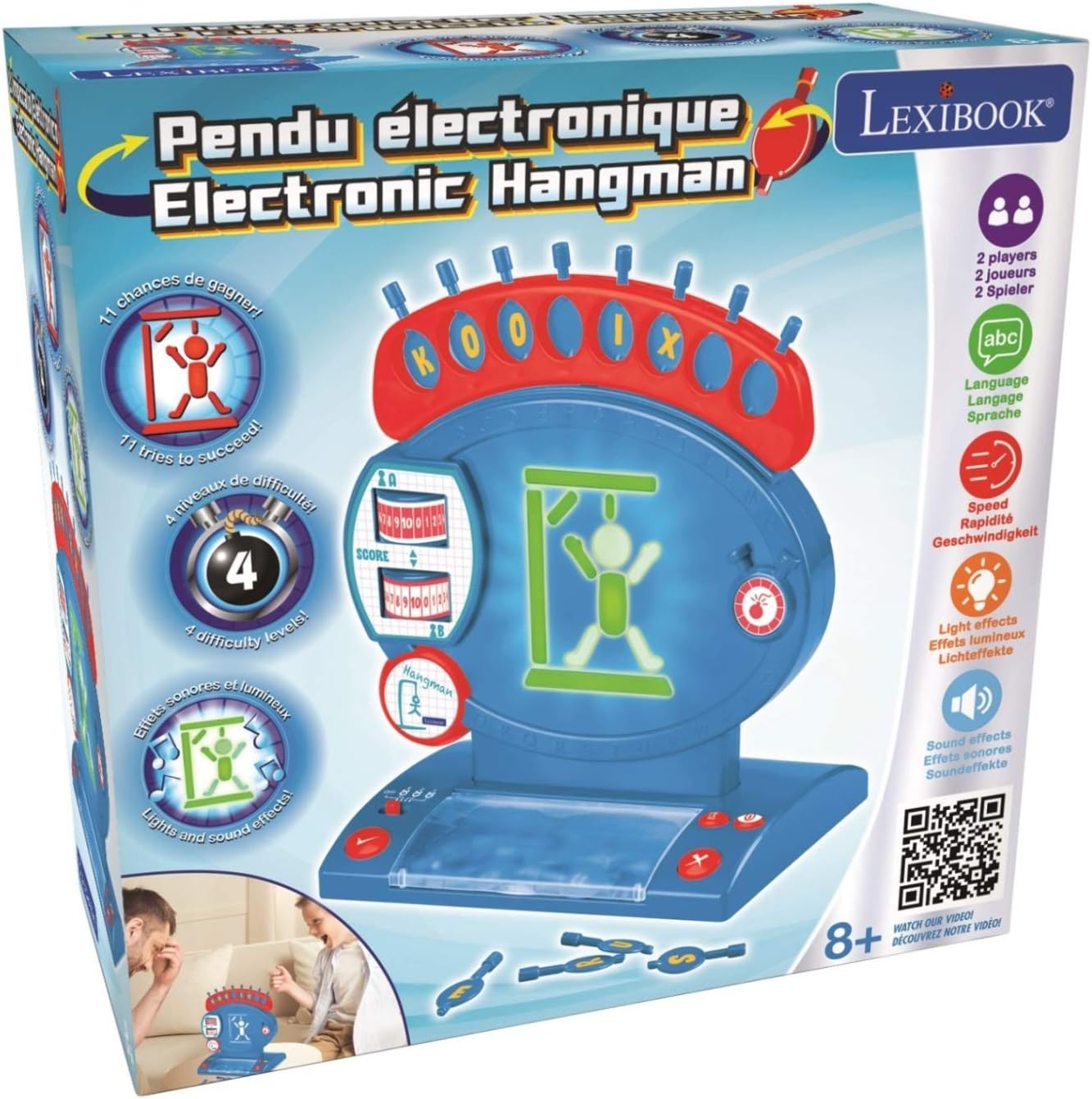 Lexibook, Electronic Hangman, Child and Family Board Game, Spelling and Vocabulary, Light and Sound Effects, 2 Players, Blue/red, JG800 - Image 4
