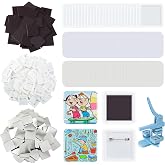 Wavwavw 100 Sets Square Button Maker Supplies 50mm, Magnet Pin Badge Parts | 50 Fridge Magnet Pieces and 50 Pin-back Components, For Button Press Machine, DIY Blank Badges Gifts School Crafts