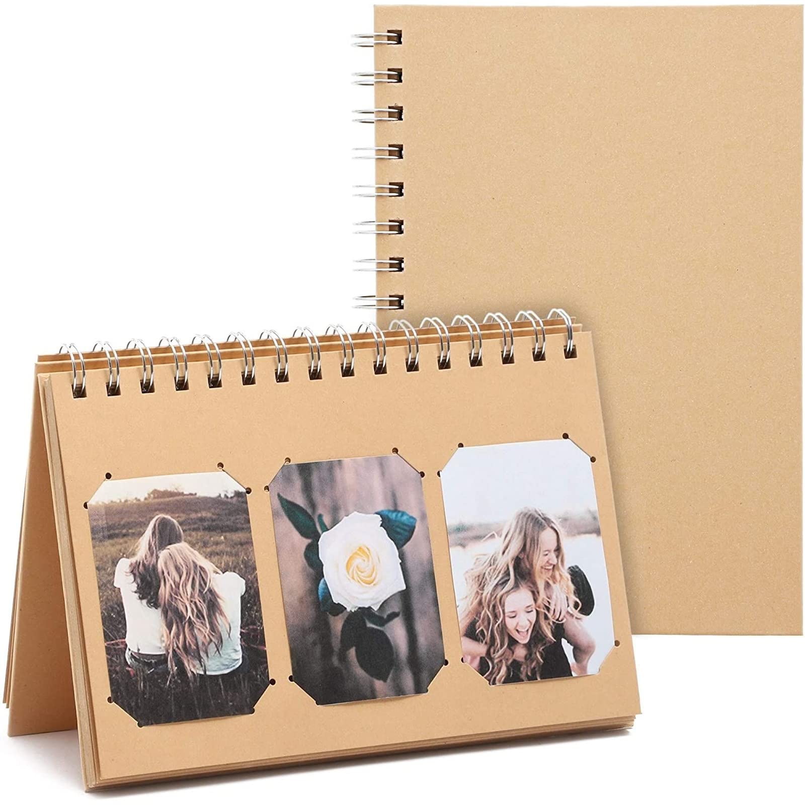 Photo 1 of 2 Pack Kraft Paper Undated Calendar with Photo Album for Desk (8.25 x 5.5 in, Brown)