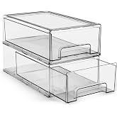 Sorbus Clear Stackable Storage Drawers for Refrigerator (Medium, 2 Pack) | Pull-out acrylic compartments with handles keep pantry and kitchen items accessible and chilled contents easy to view.