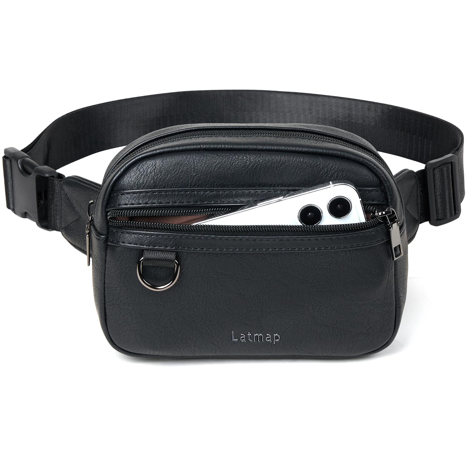 LATMAP 3L Bumbags for Ladies, Fanny Pack for Women 4-Zipper Waist Bag Women PU Leather Fashion Dog Walking Bags Waterproof Cross Body Sling Bag for Travel, Sport