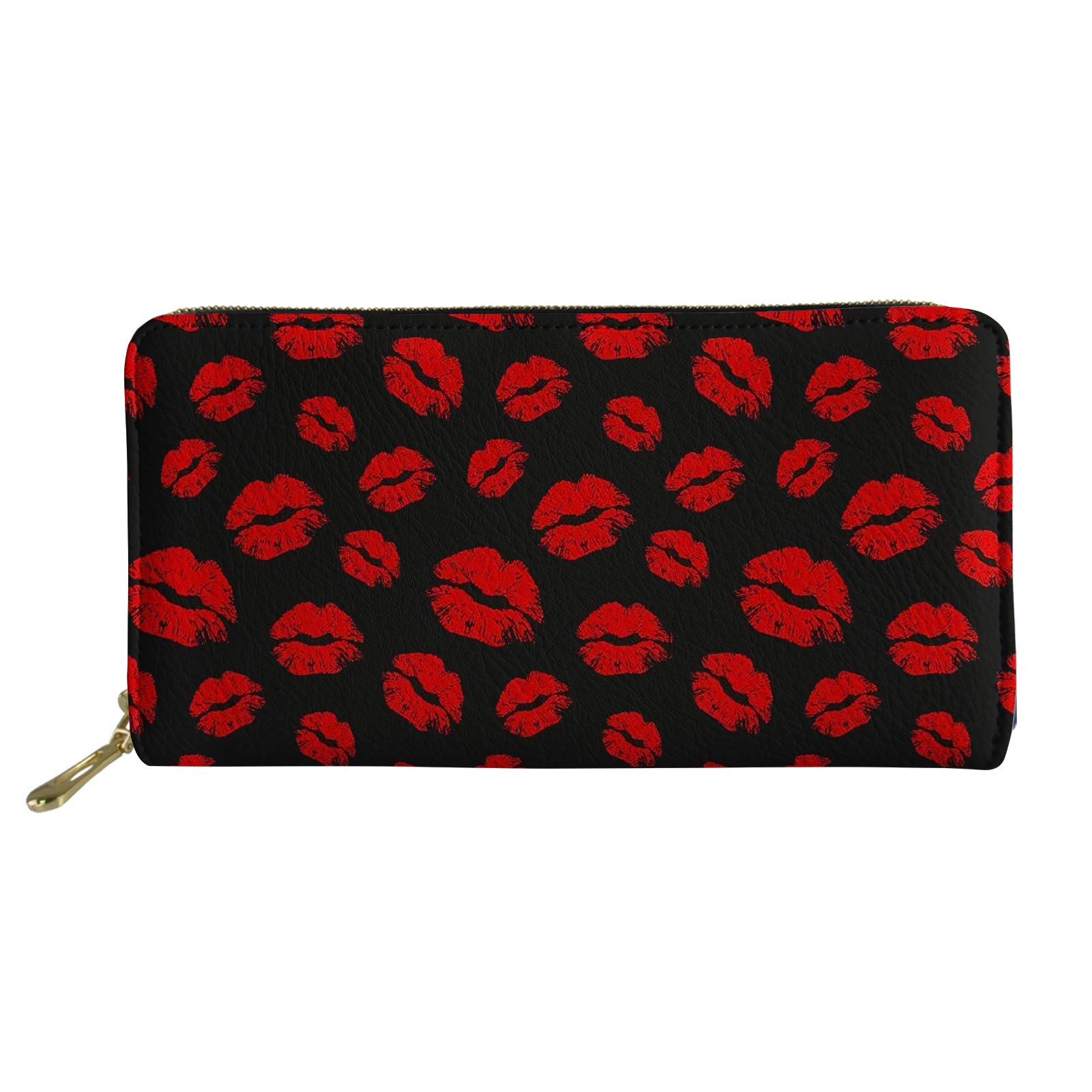 doginthehole American Bulldog Women Wallet Zip Around Clutch Ladies Travel Coin Purse - red - Large