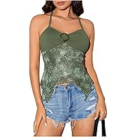 Floerns Women's Jacquard Spaghetti Strap Camisole Ruffle Hem
