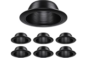 TORCHSTAR 6 Inch Recessed Light Black Baffle Trim with Detachable Ring, Full Metal, Ceiling Can Light Trim for 6 Inch Can, Fit Halo/Juno Remodel Recessed Housing, Pack of 6