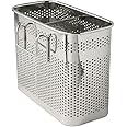 Stainless Steel Utensil Chopsticks Holder & Drying Rack - 2 Compartments With Hooks, 5.4"L X 4.3"H X 2.6"W, Dishwasher Safe