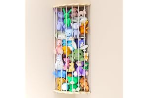 Stuffed Animal Storage, Wall Hanging Stuffed Animal Holder with Moon Star Zoo Pattern, Wood Height Adjustable Plushies Toy St