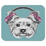 Yorkie Non Slip Mouse Pad,Dog with Headphones Music