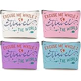 4 pcs Funny Travel Gifts for Women Makeup Bag Travel Essentials Cosmetic Bag Traveling Toiletry Bags Flight Vacation Gifts for Niece Mom Travelers Girls Trip Weekend Birthday Mothers Day Friendship