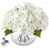 Leftover Hydrangea Artificial Flowers with Vase,White Real Touch Hydrangea Flowers with Butterfly,Faux Hydrangea Flowers for Floral Centerpieces for Tables,Home Decor,Wedding Decor,Coffee Table Decor