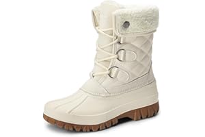 DREAM PAIRS Womens Winter Snow Duck Boots,Waterproof Mid Calf Anti-slip Stability Lace Up Faux Fur Lining Warm Cozy Boots Outdoor Supportive Insole