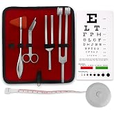 Set of 6 pcs Diagnostic Reflex Percussion Kit - Taylor Hammer, Body Measuring Tape, Tuning Fork Set, Bandage Scissors 5.5", Snellen Eye Chart w/Case (Stainless Silver)
