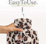 Qomfor Hot Water Bottle 2L Cream Leopard Fleece Cover with Pom Poms view 4