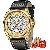 OUPINKE Mens Watches Automatic Skeleton Mechanical Watches for Men Self Winding Luxury Fashion Leather Strap Steampunk Style Luminous Waterproof Men Wrist Watches