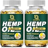Hemp Oil Capsules - 100% Organic Hemp Oil, 60,000 Max Strength, Supports Immune, Skin, Calm, Sleep & Overall Health - 180 Veggie Softgels