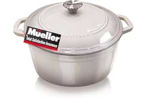 MÜELLERHOME Mueller 6 Quart Enameled Cast Iron Dutch Oven, Dual Handles, Stainless Knob - For Braising, Stews, Roasting, Baking