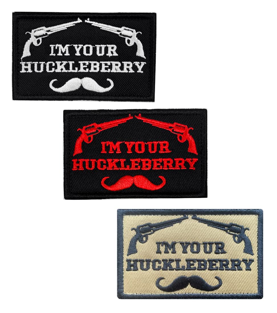 3 Packs I'm Your Huckleberry Patch Full Embroidered Tactical Funny Morale Hook & Loop Emblem Applique Military Clothes Clothing Hats Jeans Patch- 3.15x2