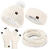 Winter Hats Gloves Scarf Set for Women, Beanie Hat Headband Ear Warmer, Infinity Scarf Touchscreen Gloves for Cold Weather