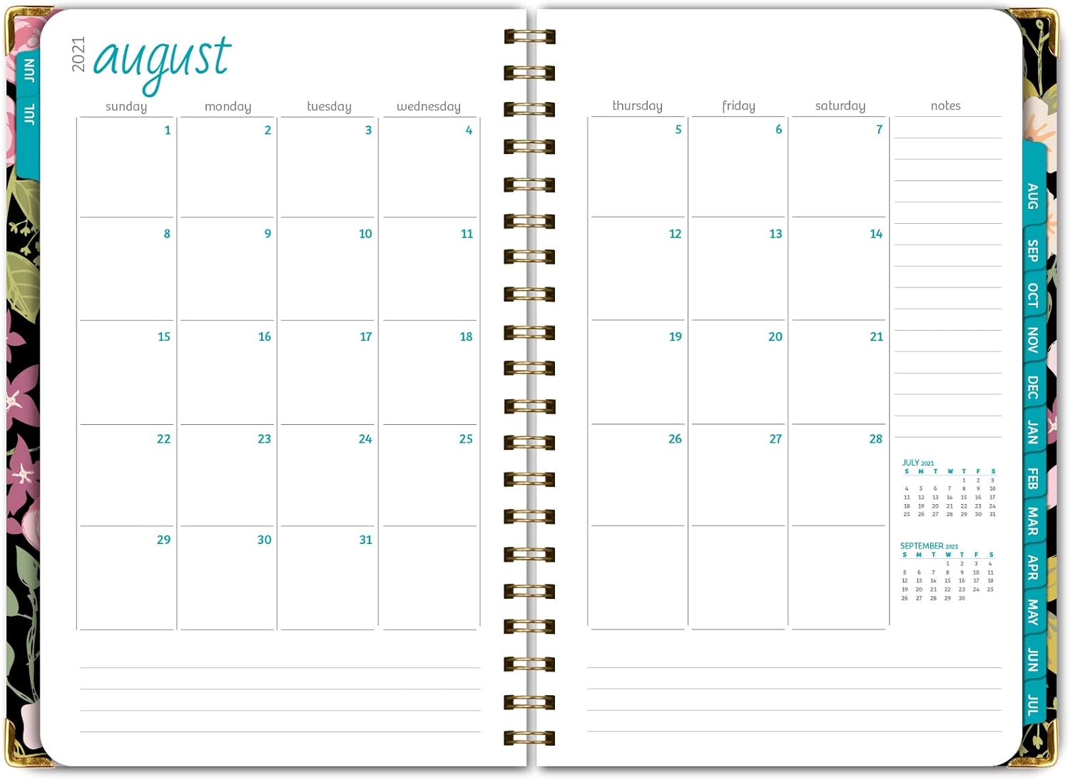 HARDCOVER Academic Year 2021-2022 Planner: (June 2021 Through July 2022) 5.5"x8" Daily Weekly Monthly Planner Yearly Agenda. Bookmark, Pocket Folder and Sticky Note Set (Black Floral) : Office Products
