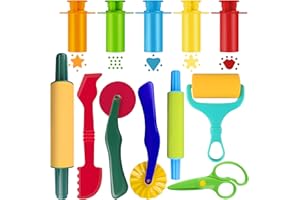 LANMA Playdough Tools 12 PCS Play Dough Tools for Kids with Assorted Designs Dough Extruders, Rollers,Plastic Scissors