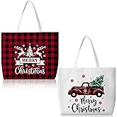 Bencailor 2 Pcs Christmas Canvas Tote Bags Reusable Merry Xmas Tree Aesthetic Grocery Shopping Gift Bags for Women Xmas Gifts (Classic Christmas,Red and Black)