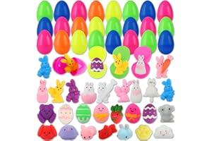 KINGYAO 28 Pack Easter Eggs with Mochi Squishy Toys Inside, Easter Basket Stuffers Egg Fillers Party Favors Gift for Kids Boys Girls Stress Relief Fidget Sensory Toys for Adults