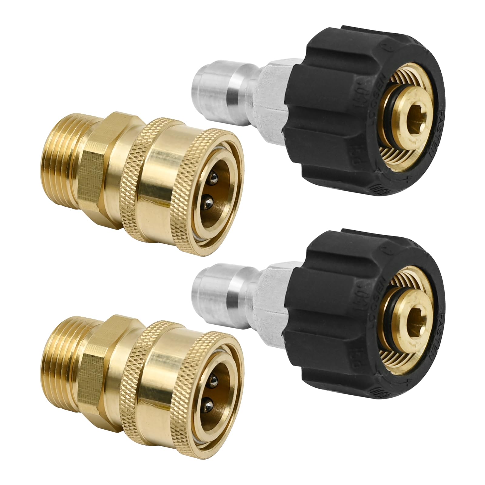 Hoypeyfiy 2 Sets M22 14mm Pressure Washer Quick Connect Fittings 14mm to 3/8inch 5000PSI Quick Connect Hose Adapters for Universal Gun Hose and Pump Connection