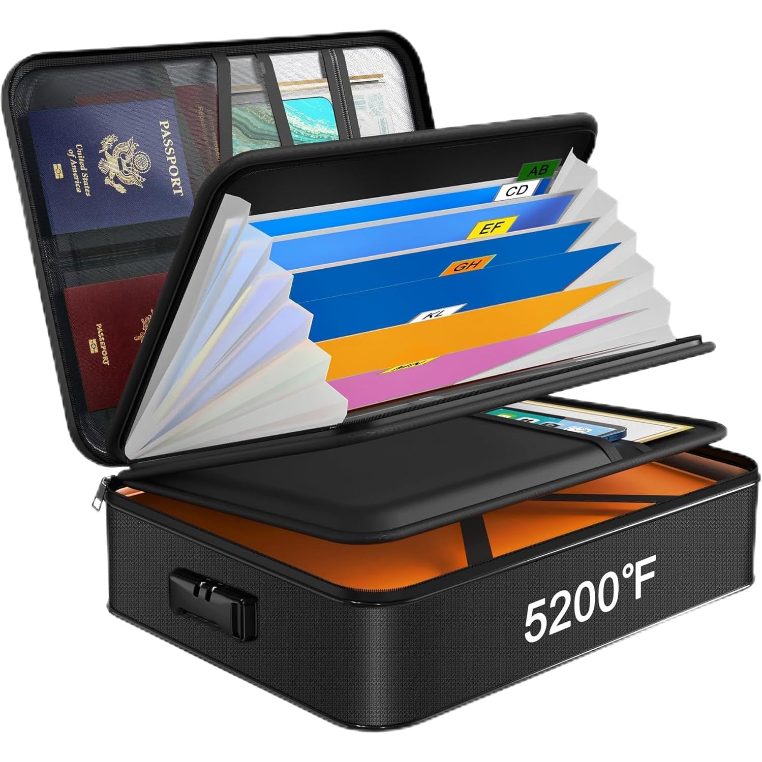 JUNDUN Fireproof Document Box with 5200℉ Heat Insulated, Waterproof and Fireproof Document Storage,Portable Home Fire Safe Storage Box Case with Lock for A4 Size Documents,File and Birth Certificate