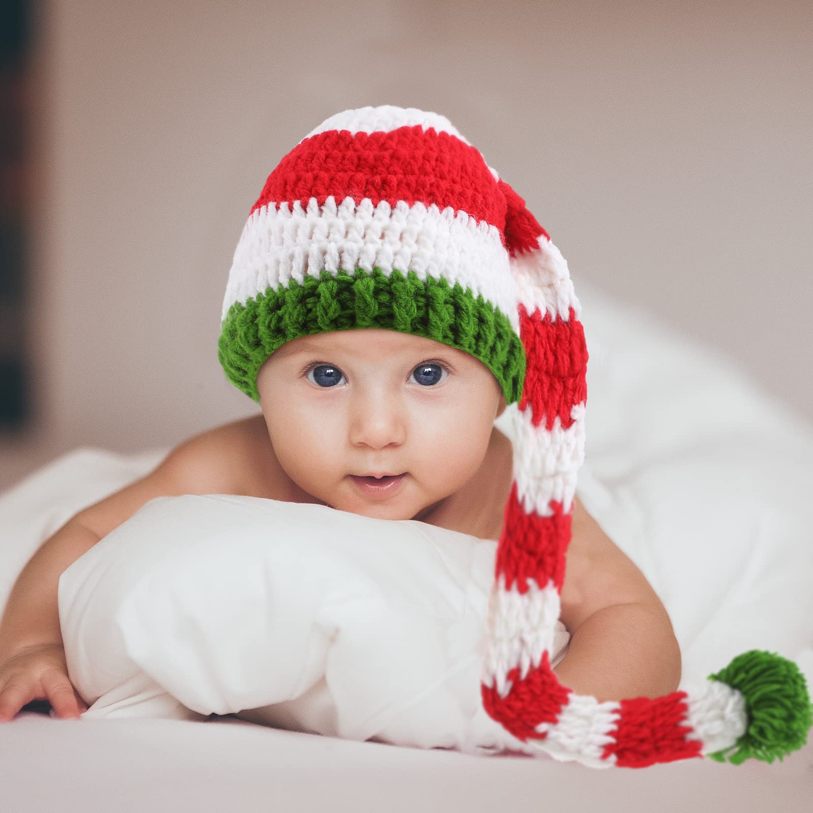 Jiuguva 3 Pieces Baby Crochet Beanie Set, Pumpkin Hat Turkey Beanie and Christmas Long Tail Cap for Unisex Baby Fall Halloween Thanksgiving Xmas Photo Prop