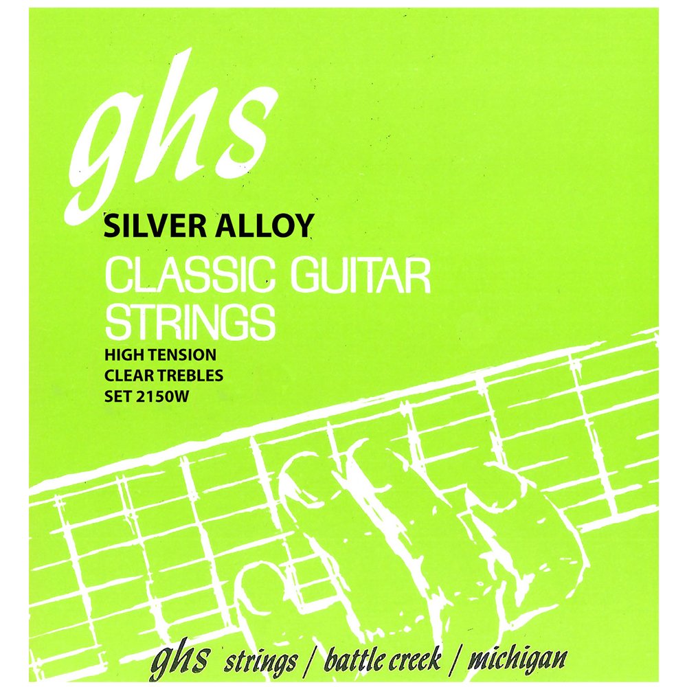 GHS Strings 2150W Tie End Regular, Classical Guitar Strings, High Tension, Silver Copper Basses (.028-.043)
