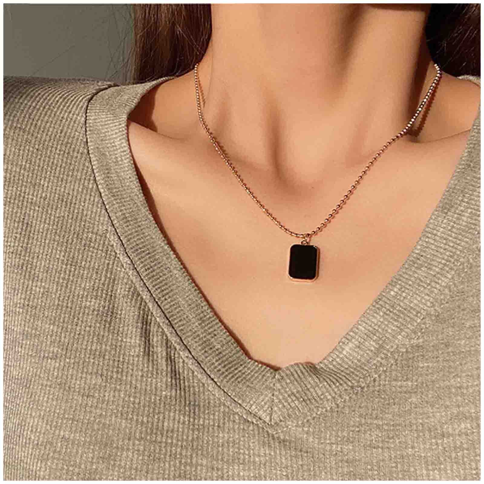 Cimenexe Bohemian Black Onyx Pendant Necklace Square Blackstone Necklace Choker Black Square Onyx Necklace Gold Geometric Square Necklace Chain Jewelry for Women and Girls