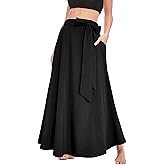 Sinono Women’s High Waist Skirt Tie Front Pleated A-line Flowy Long Maxi Skirt with Pockets