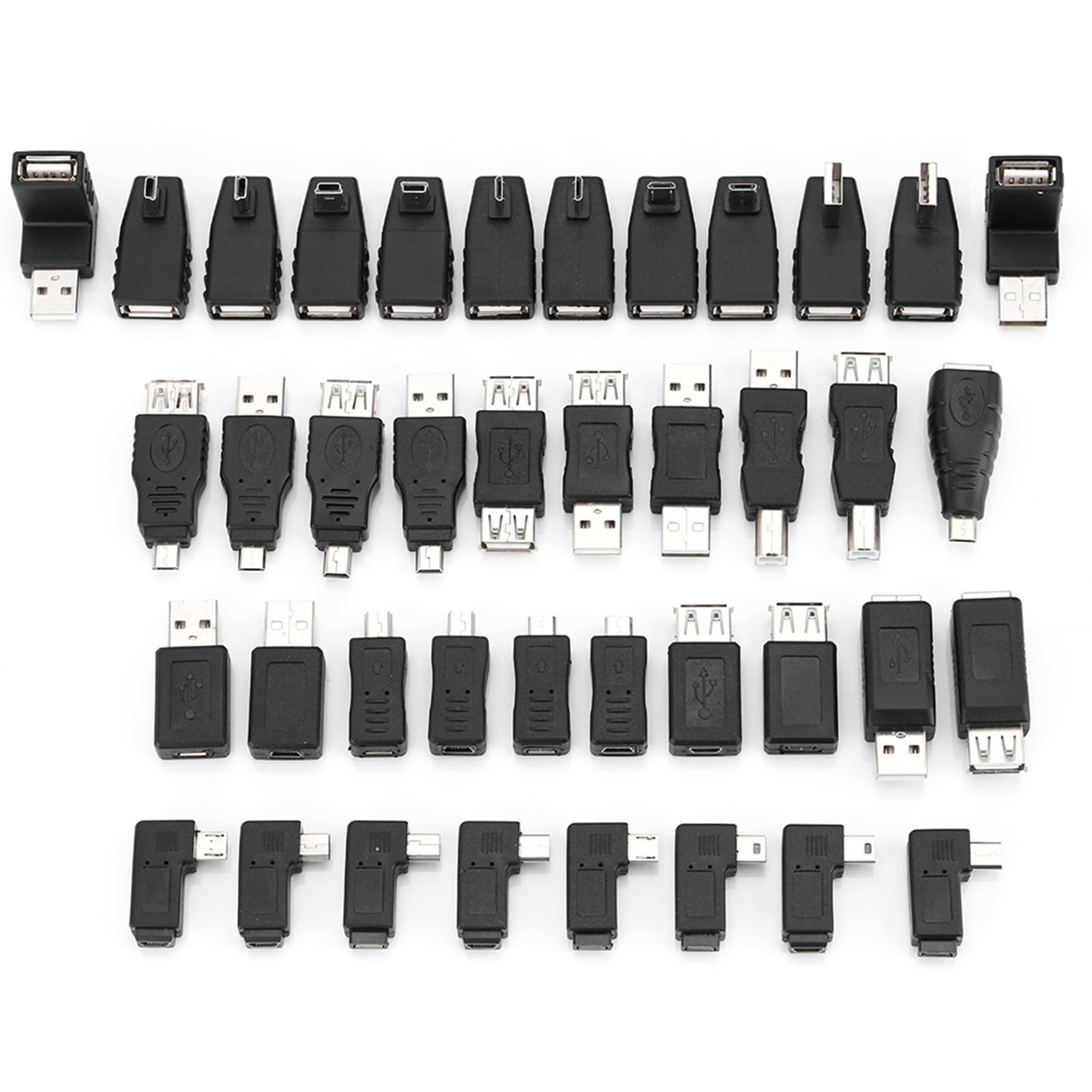 40 Pieces USB Adapter Kit, USB Cable adapter 2.0 F/M Changer Adapter Male To Female Micro Mini Plug Angle Converter For Computer Tablet Mobile Phone Computer Supplies