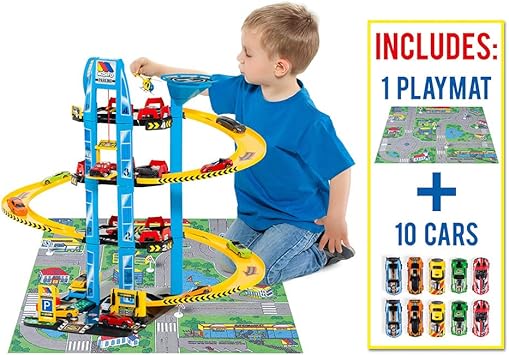 Parking Infantil Molto Parking 4 Plantas + Helicóptero + Complementos (Parking + 10 Coches + Tapiz de Juego): Amazon.es: Juguetes y juegos
