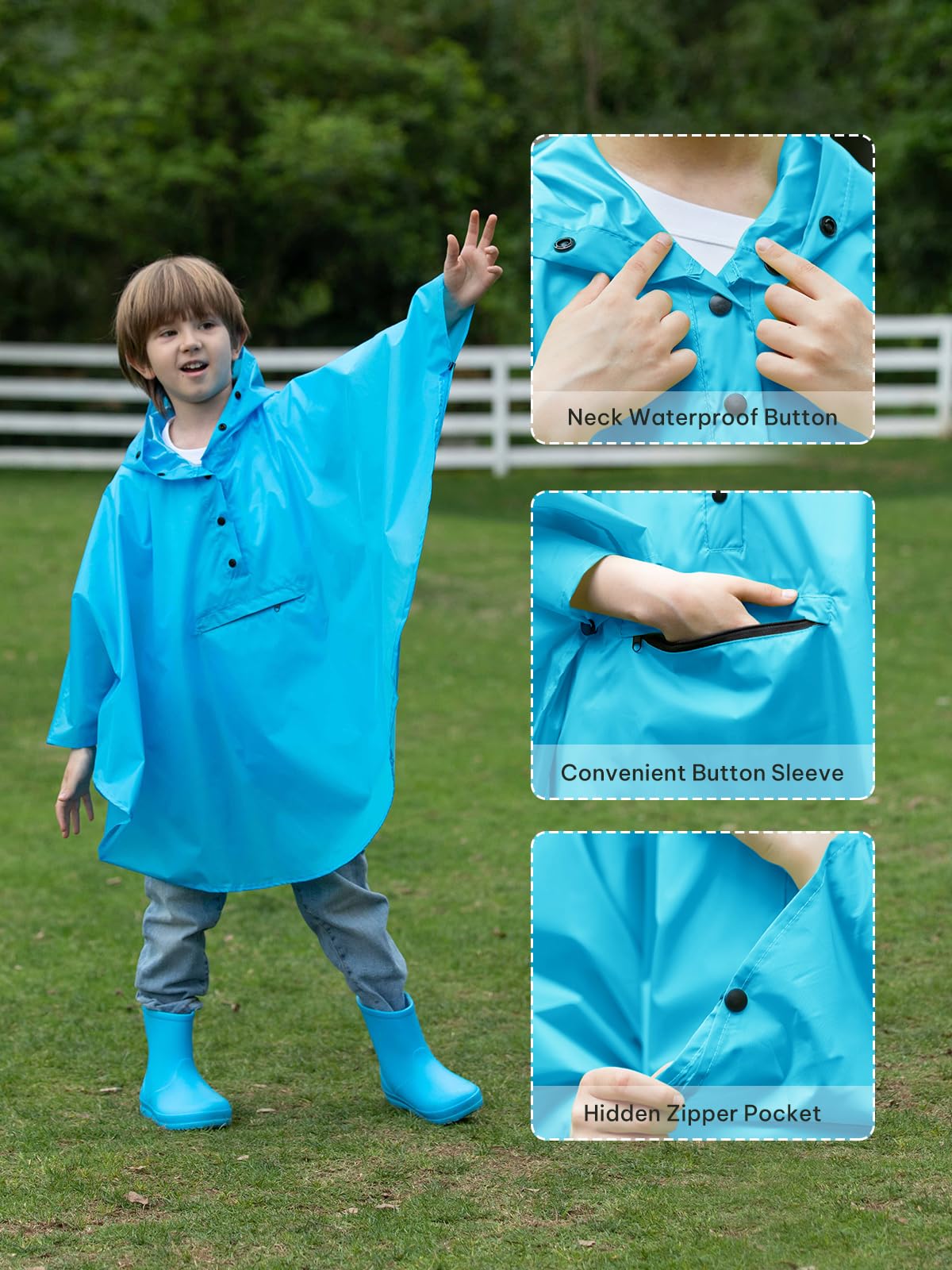 SaphiRose Lightweight Kids Rain Poncho Jacket Waterproof Outwear Rain Coat