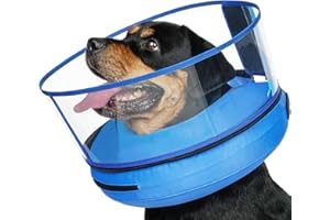 BARKLESS Donut Cone for Large Dogs, Protective Collar After Surgery to Stop Licking, Patented Blow up Dog Surgery Collar with Transparent Shield, Inflatable Pillow Cone for Labrador, Rottweiler