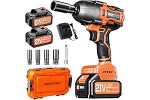 PROTMEX Cordless Impact Wrench, 900Ft-lbs (1200N.m) 1/2" Brushless Impact Gun, 21V High Torque Power Impact Driver, 2x4.0Ah Batteries Electric Impact Motor Variable Speeds for Car/Pickup Truck/Mower